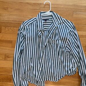 Banana Republic green and White Striped Women's Button Down Shirt